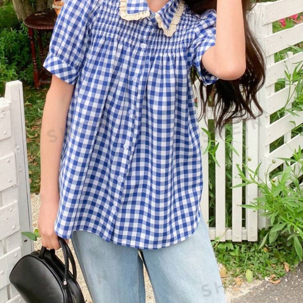 Stylish Plaid Bubble Sleeves Blouse | Brand New🔥 - Picture 4 of 4